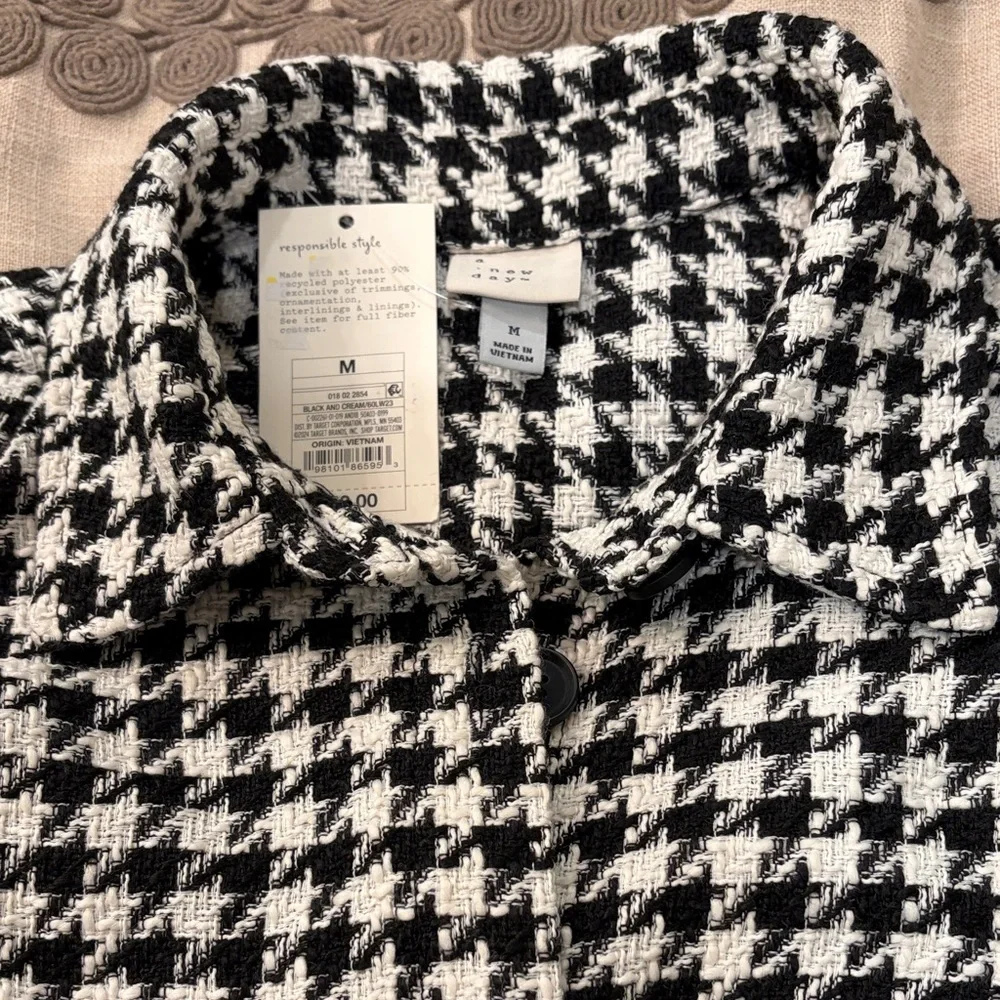 a new day Women's Long Sleeve Tweed Shacket - Black/Cream Houndstooth/NWT/M - Picture 6 of 11